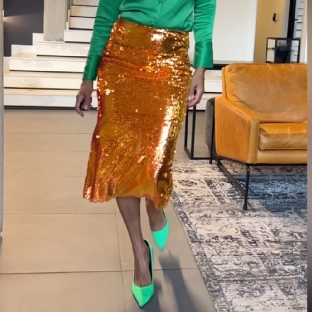 Zara sequinned knit midi skirt S